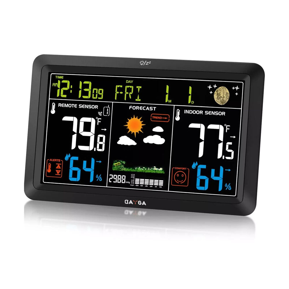 BAYGA Indoor Outdoor Thermometer Wireless, Weather Station with Atomic Clock,...